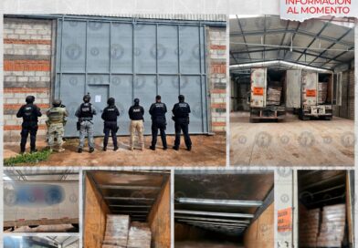 Fiscalía de Guanajuato asegura bodega con mercancía robada y unidades de carga en Dolores Hidalgo.